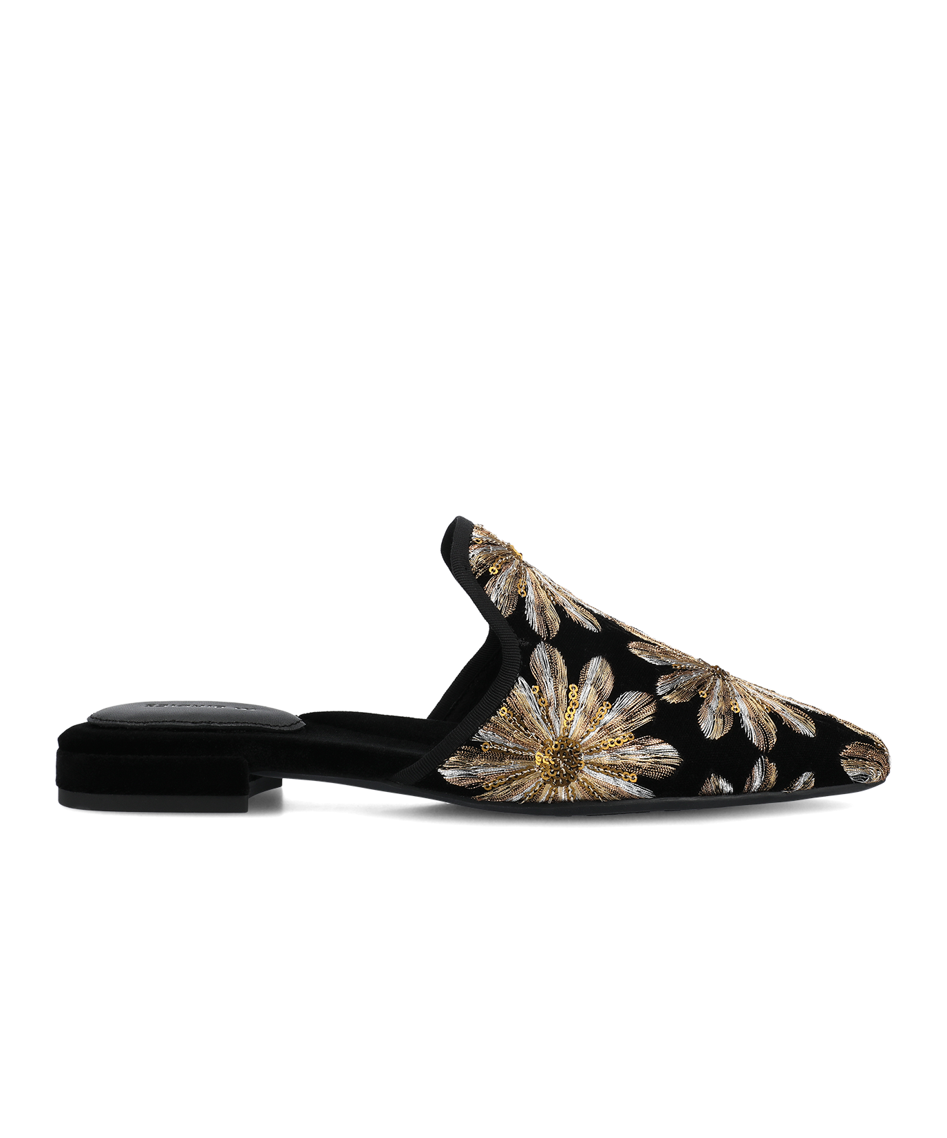 The Goldfinch 15 Mule - Black Gold Starburst Velvet - Image 3