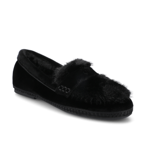 The Heron Loafer Cozy - Black Velvet Faux Fur