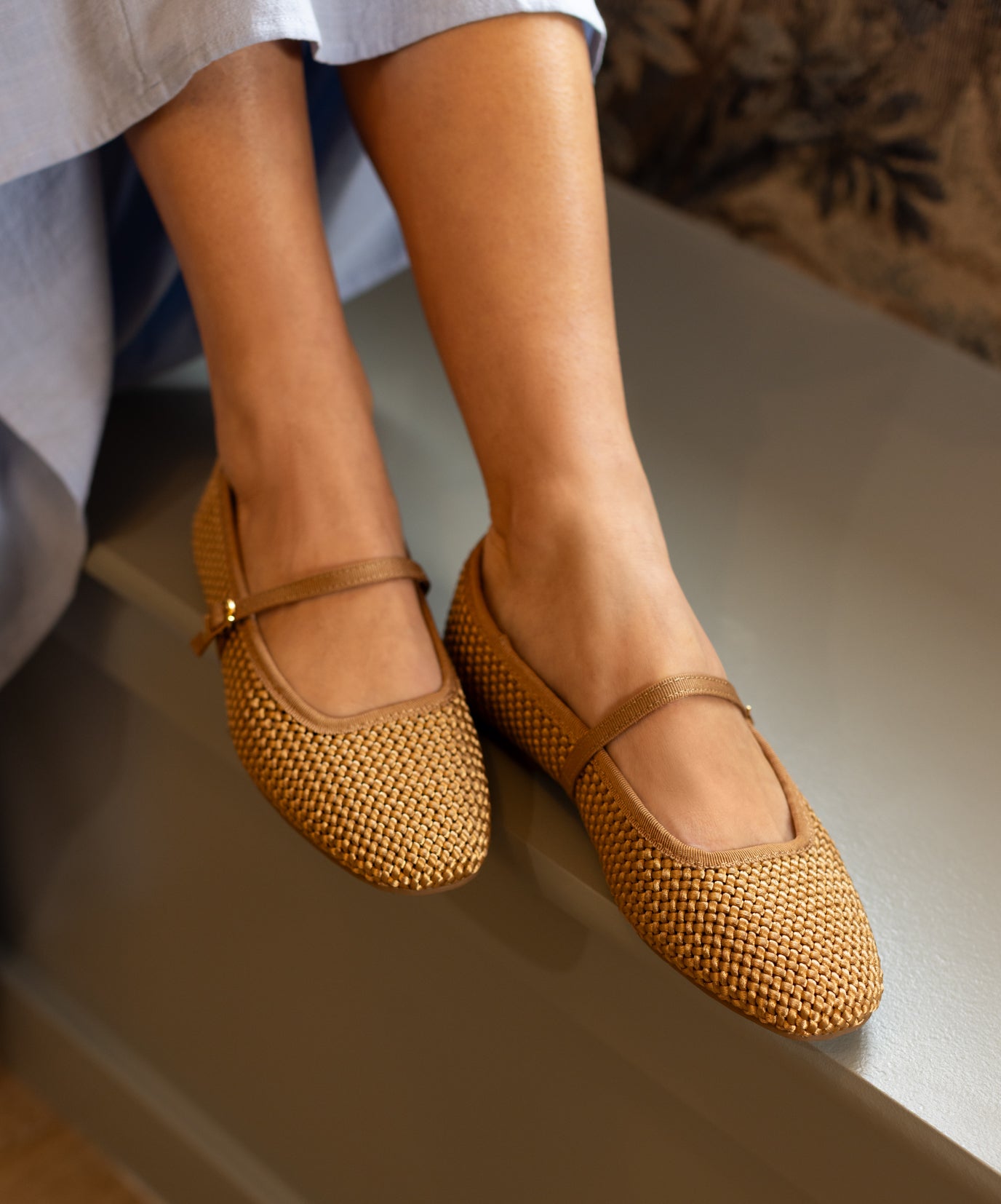 The Hummingbird Mary Jane - Gold Woven Satin - Image 3