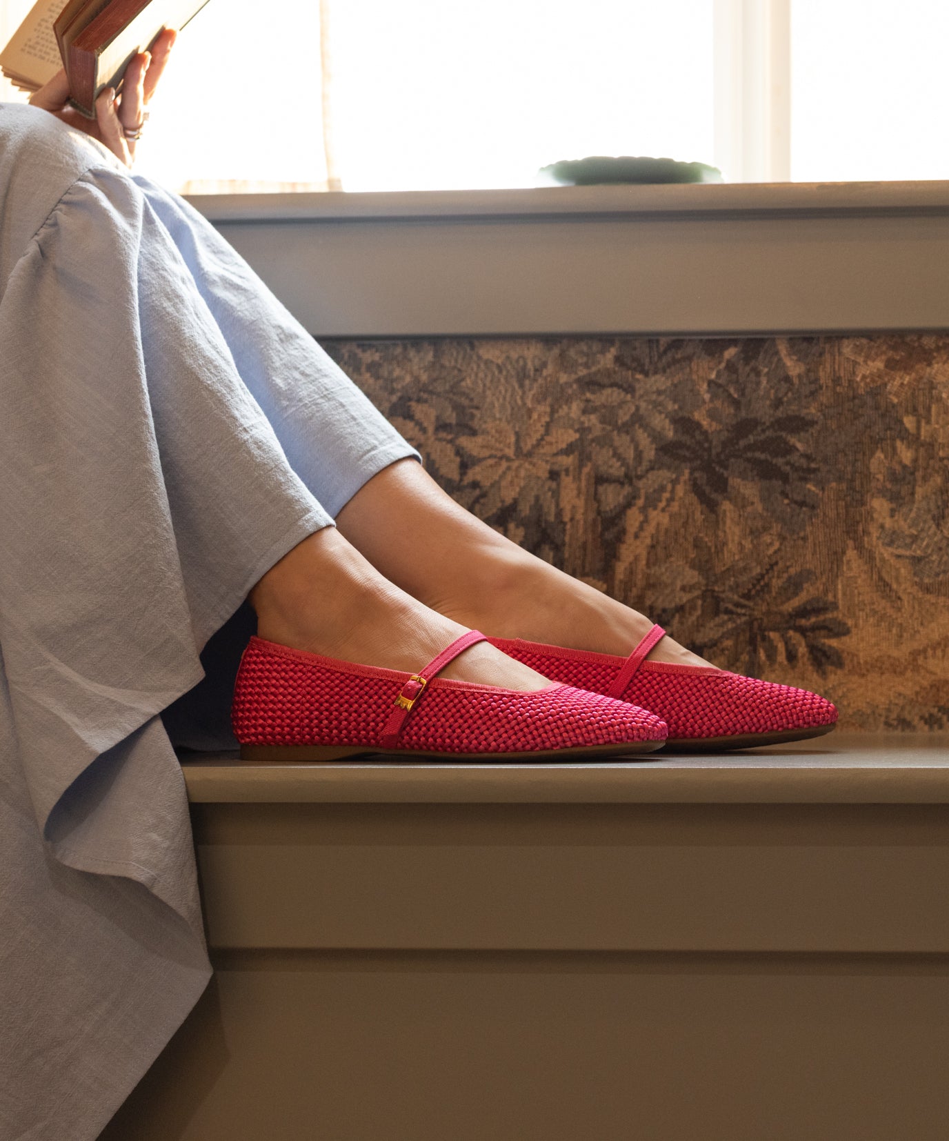 The Hummingbird Mary Jane - Hot Pink Woven Satin - Image 4