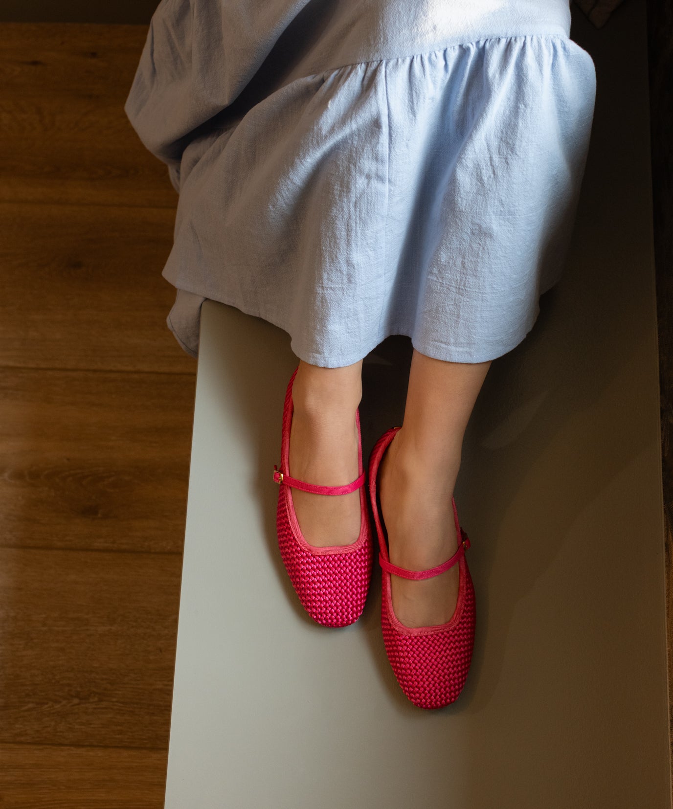 The Hummingbird Mary Jane - Hot Pink Woven Satin - Image 3