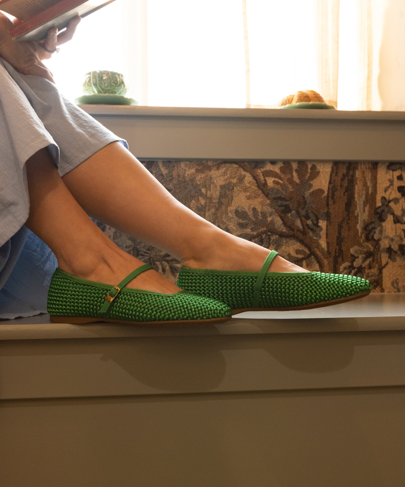 The Hummingbird Mary Jane - Kelly Green Woven Satin - Image 3